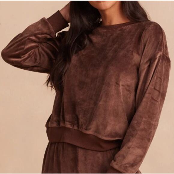 Summersalt Sweatshirt Plush Velour Crew Oversized Lounge Brown Cozy Fall Soft - Picture 1 of 6